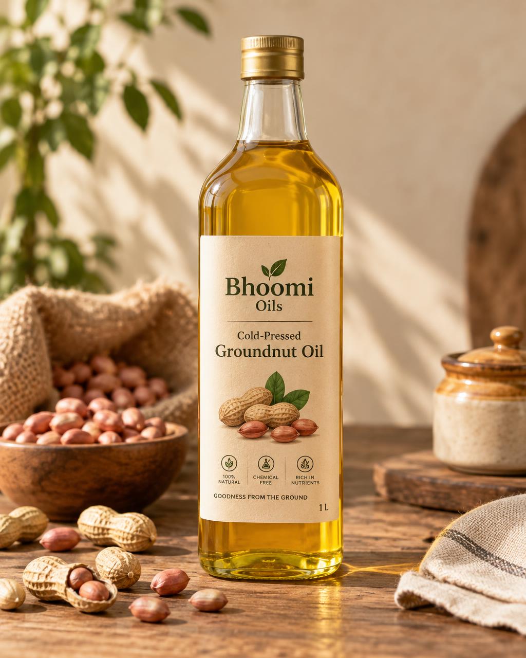 Bhoomi Oils cold-pressed groundnut oil bottle